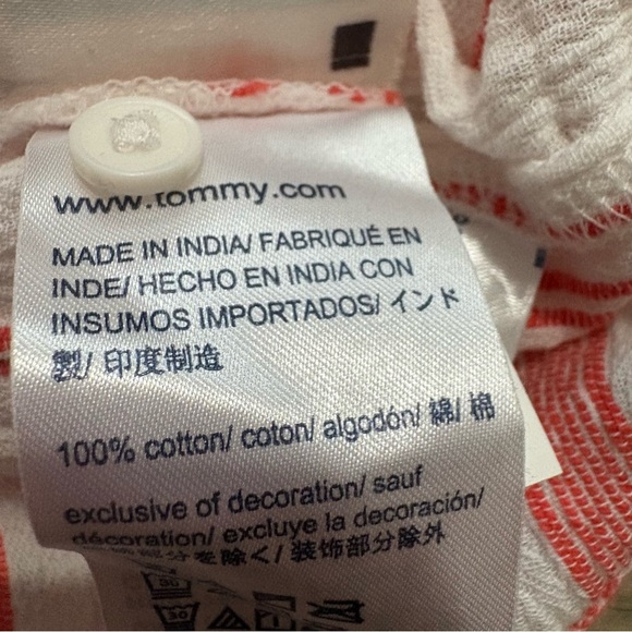 Tommy Hilfiger Women's Relaxed Fit White Orange Striped Button-Down Top Sz S - Picture 7 of 7